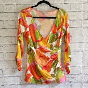 CABI TULIP CITRUS FAUX WRAP RUCHED TOP